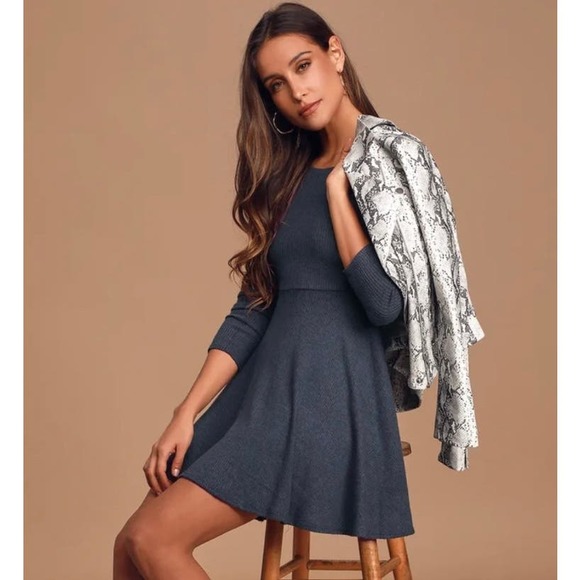 Lulus Fit Beautiful Ribbon Knit Long Sleeve Skater Dress * Size 27 WD27 - Picture 2 of 8